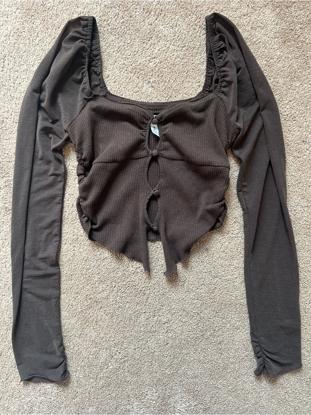 Urban Outfitters Brown Cropped Long Sleeve Top